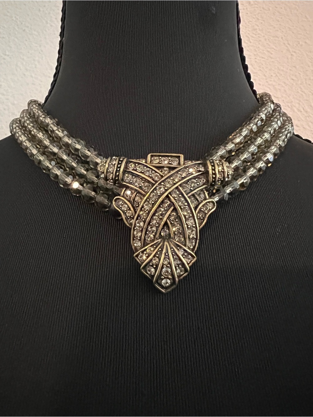Heidi Daus Smoky Crystal Multi-Strand Necklace with Rhinestone Filigree